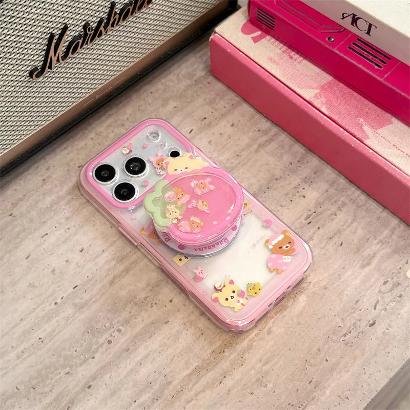 Cute Strawberry Bear Phone Case | MagSafe Shockproof Grip Stand