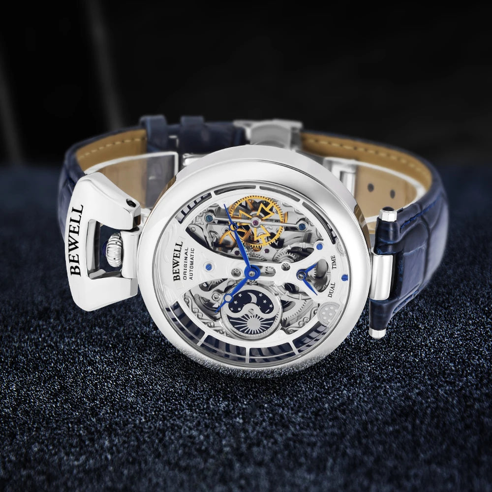 High-End Waterproof Automatic Mechanical Watch | Leather Strap and Transparent Back