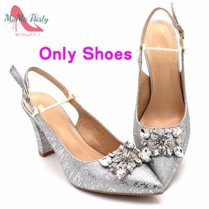 Fuchsia Crystal Italian Shoe and Bag Set Silver 1 43