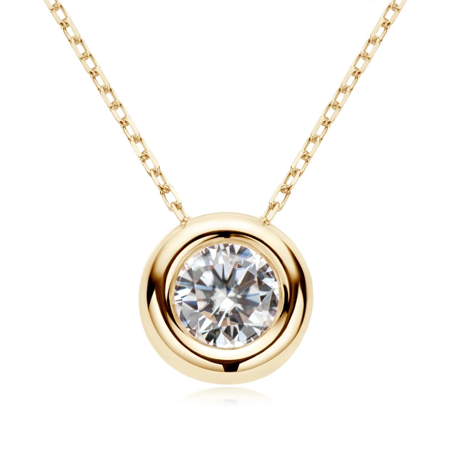 Maison Novaire 6.5mm Round Bezel Moissanite Pendant Necklace Gold color 45CM-50CM