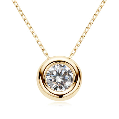 Maison Novaire 6.5mm Round Bezel Moissanite Pendant Necklace Gold color 45CM-50CM