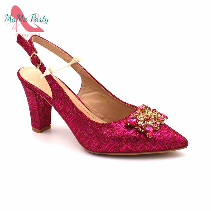 Fuchsia Crystal Italian Shoe and Bag Set