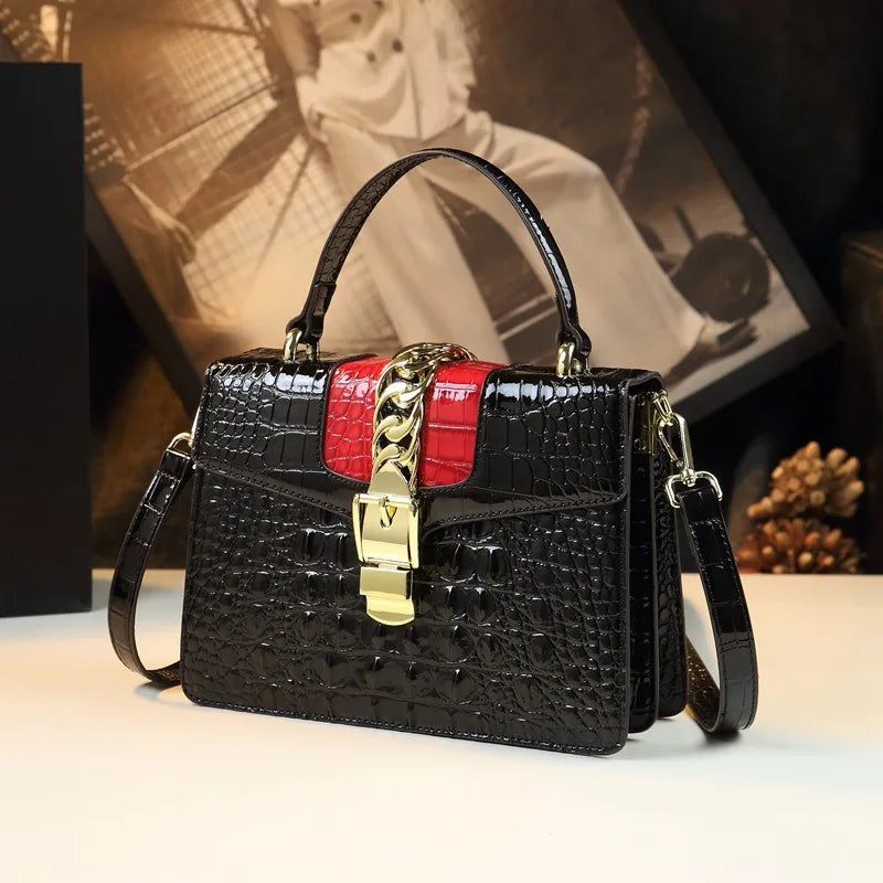 Women’s Leather Crocodile-Pattern Handbag – Messenger & Small Shoulder Bag
