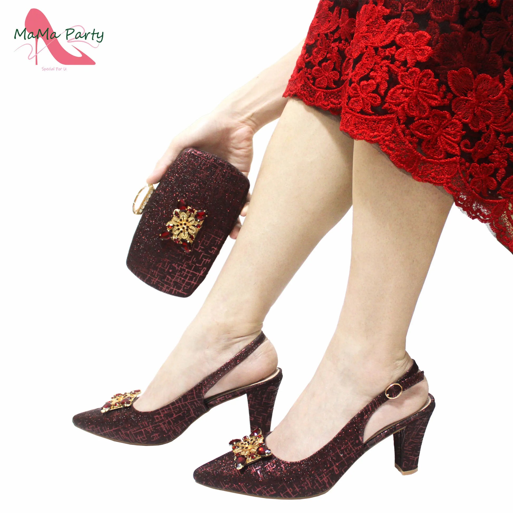 Fuchsia Crystal Italian Shoe and Bag Set Wine