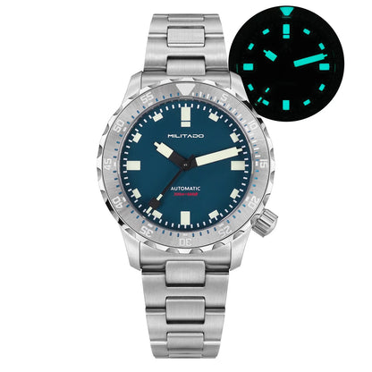 Militado ML20 Automatic Mechanical Watch | 39mm Luxury 200M Dive Watch Sliver Blue No Date