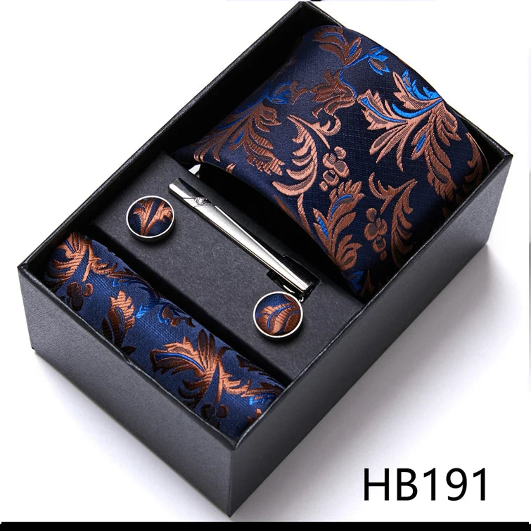 Green Necktie Set with Hanky Cufflinks & Tie Clip | 7.5cm Business Formal Tie Gift Box for Men Wedding Party