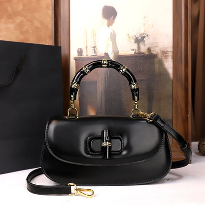 Bamboo Handle Saddle Crossbody Bag for Women