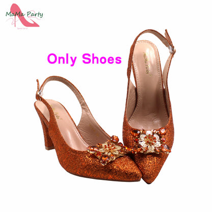 Fuchsia Crystal Italian Shoe and Bag Set Orange 1