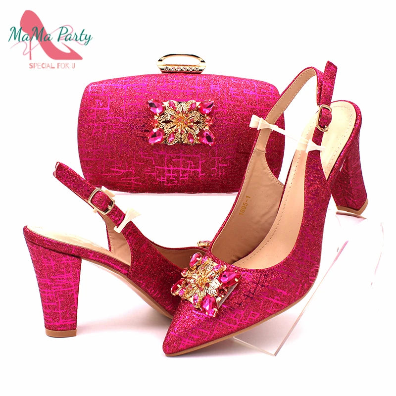 Fuchsia Crystal Italian Shoe and Bag Set