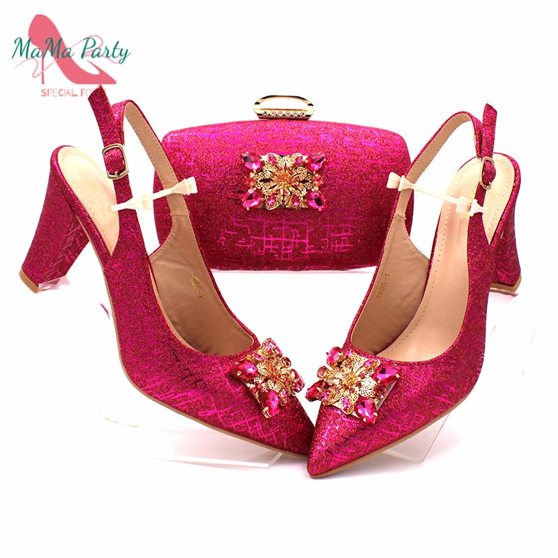 Fuchsia Crystal Italian Shoe and Bag Set