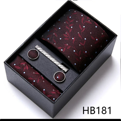 Green Necktie Set with Hanky Cufflinks & Tie Clip | 7.5cm Business Formal Tie Gift Box for Men Wedding Party