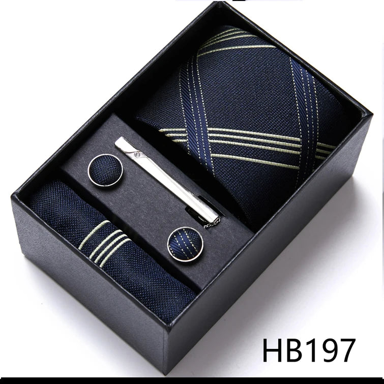 Green Necktie Set with Hanky Cufflinks & Tie Clip | 7.5cm Business Formal Tie Gift Box for Men Wedding Party