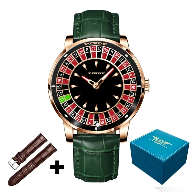 PINDU P6616 Roulette NH35 Automatic Watch | Arabic Numerals golden green 1