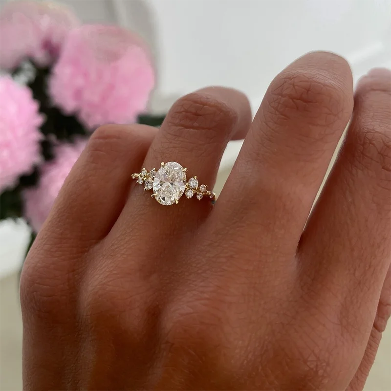 Oval Moissanite Halo Eternity Ring