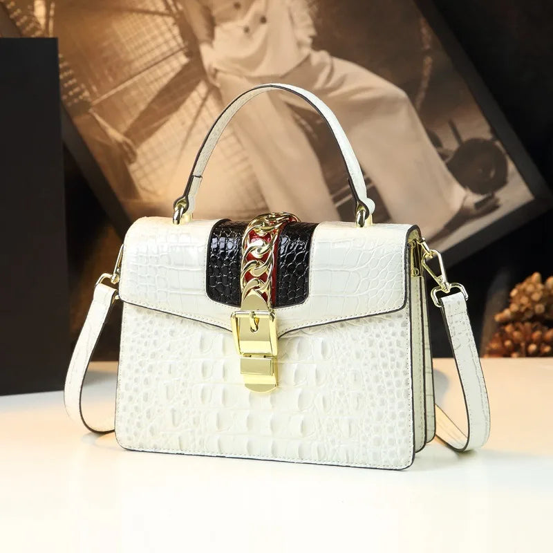 Women’s Leather Crocodile-Pattern Handbag – Messenger & Small Shoulder Bag