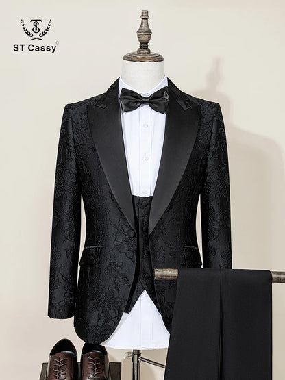 ST Cassy Men's 3-Piece Black Tuxedo | Wedding Dinner Suit Set - Maison Novaire #