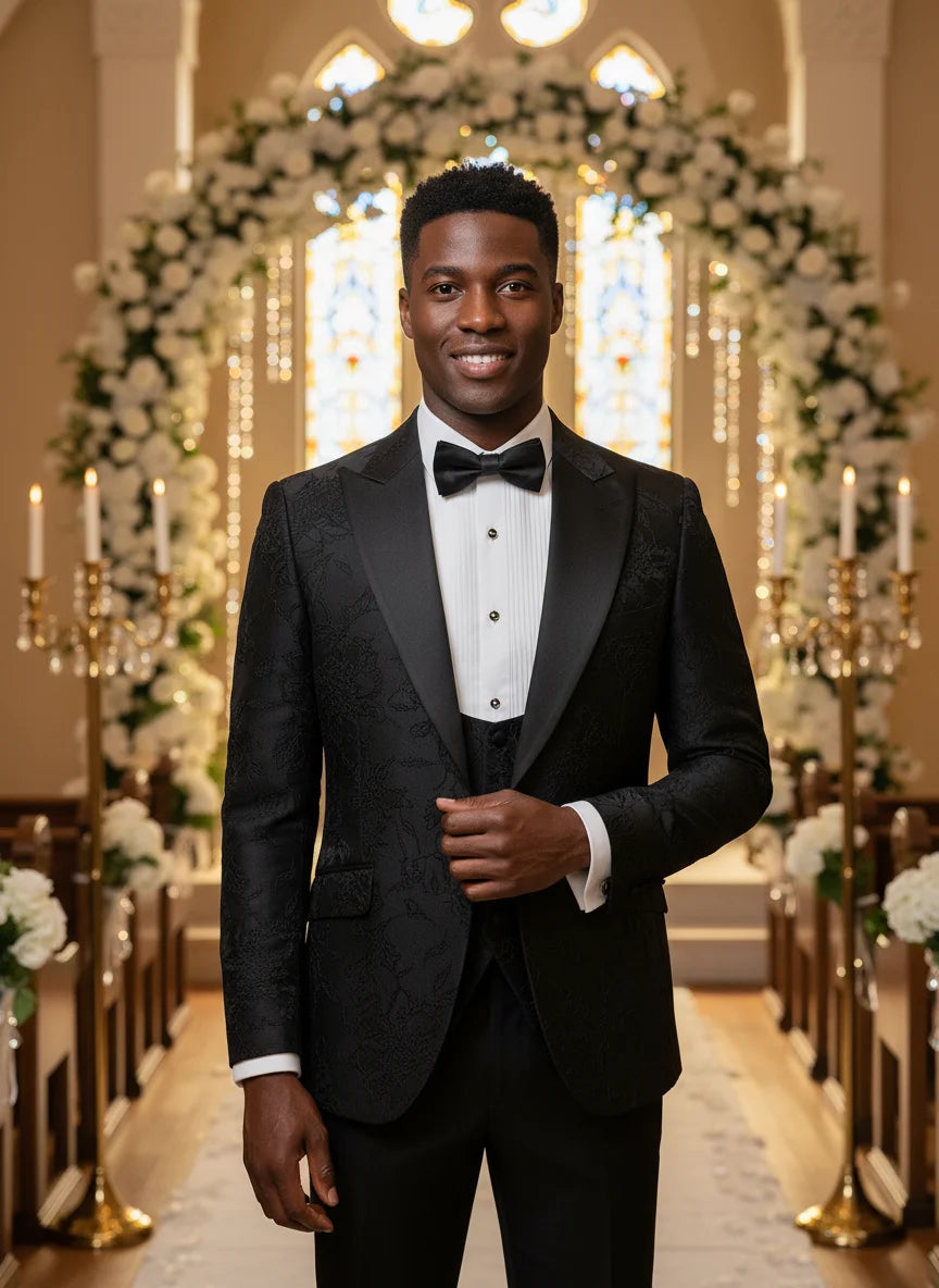 ST Cassy Men's 3-Piece Black Tuxedo | Wedding Dinner Suit Set - Maison Novaire #