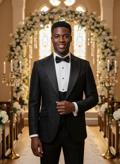 ST Cassy Men's 3-Piece Black Tuxedo | Wedding Dinner Suit Set - Maison Novaire #