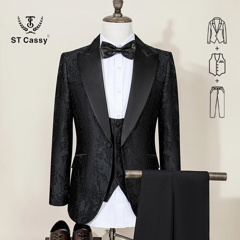 ST Cassy Men's 3-Piece Black Tuxedo | Wedding Dinner Suit Set - Maison Novaire #