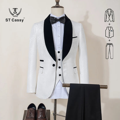 ST Cassy Men's 3-Piece Black Tuxedo | Wedding Dinner Suit Set - Maison Novaire #