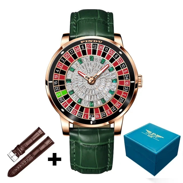PINDU P6616 Roulette NH35 Automatic Watch | Arabic Numerals golden green