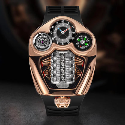 PINDU Engine Series Quartz Watch for Men | Luxury Stainless Steel Compass Watch