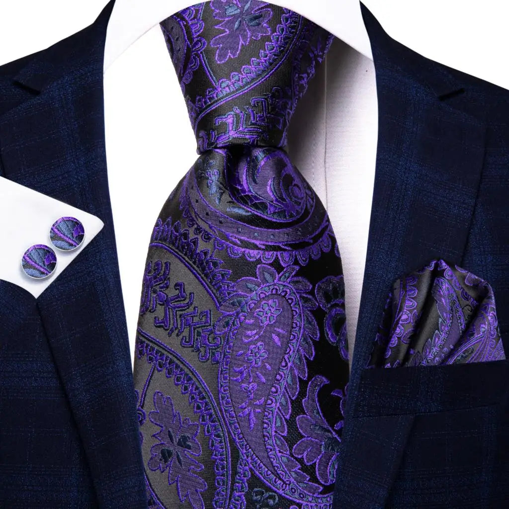 Hi-Tie Black Paisley Silk Tie 8.5cm | 100% Silk Men’s Formal Luxury Necktie for Wedding Business Party