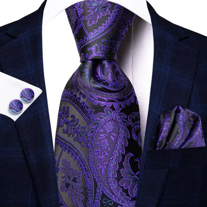 Hi-Tie Black Paisley Silk Tie 8.5cm | 100% Silk Men’s Formal Luxury Necktie for Wedding Business Party