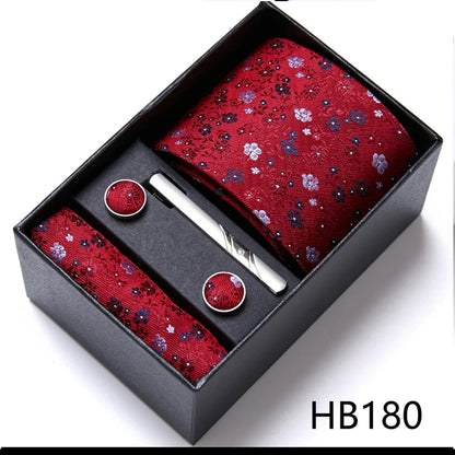 Green Necktie Set with Hanky Cufflinks & Tie Clip | 7.5cm Business Formal Tie Gift Box for Men Wedding Party