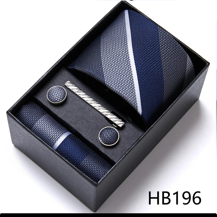 Green Necktie Set with Hanky Cufflinks & Tie Clip | 7.5cm Business Formal Tie Gift Box for Men Wedding Party