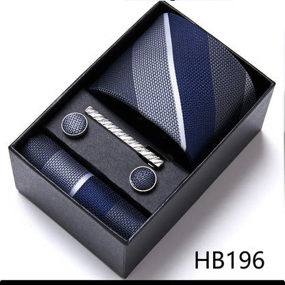 Green Necktie Set with Hanky Cufflinks & Tie Clip | 7.5cm Business Formal Tie Gift Box for Men Wedding Party