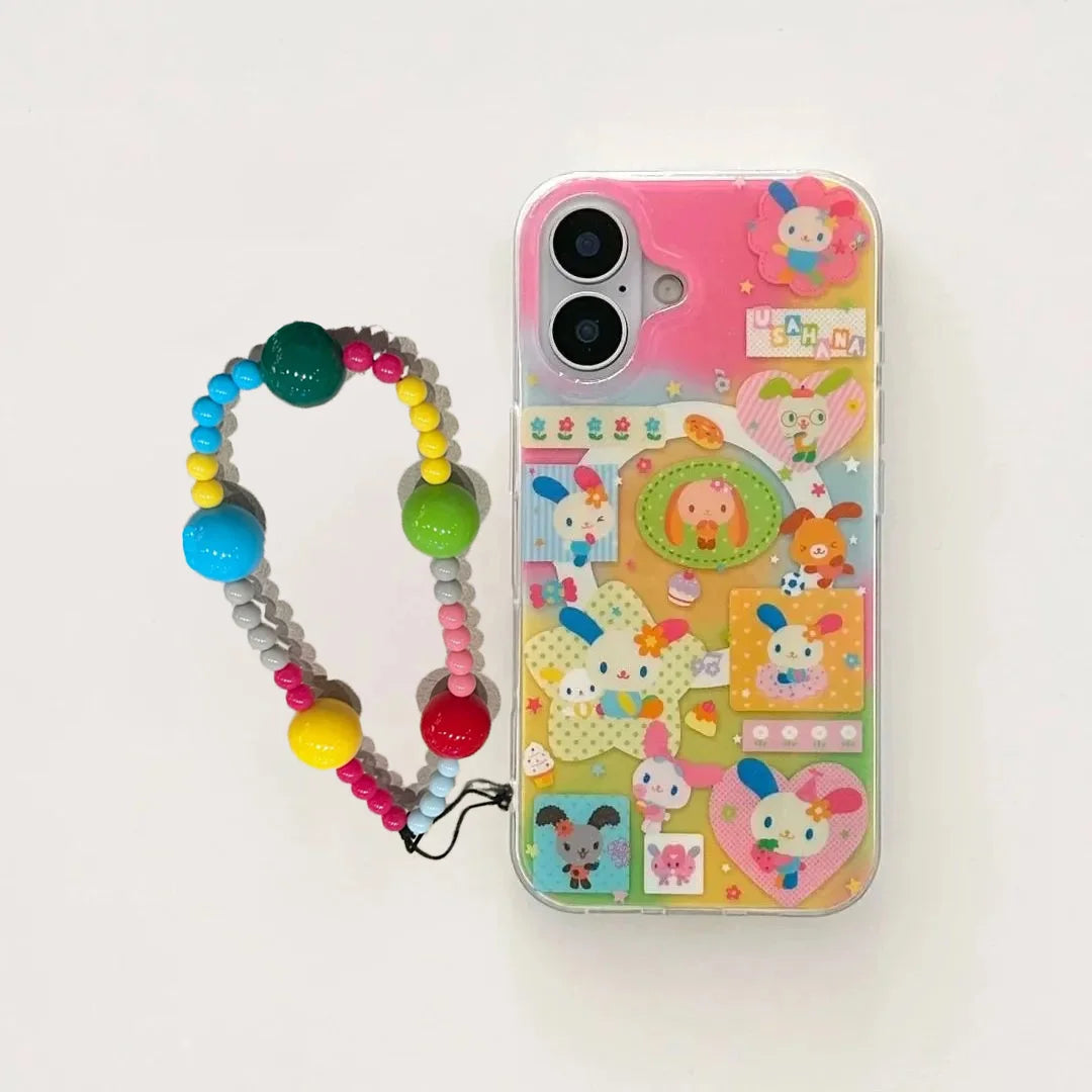 Rainbow Rabbit Dopamine Bunny Art iPhone Case | Cute Luxury MagSafe Shockproof Cover With chain