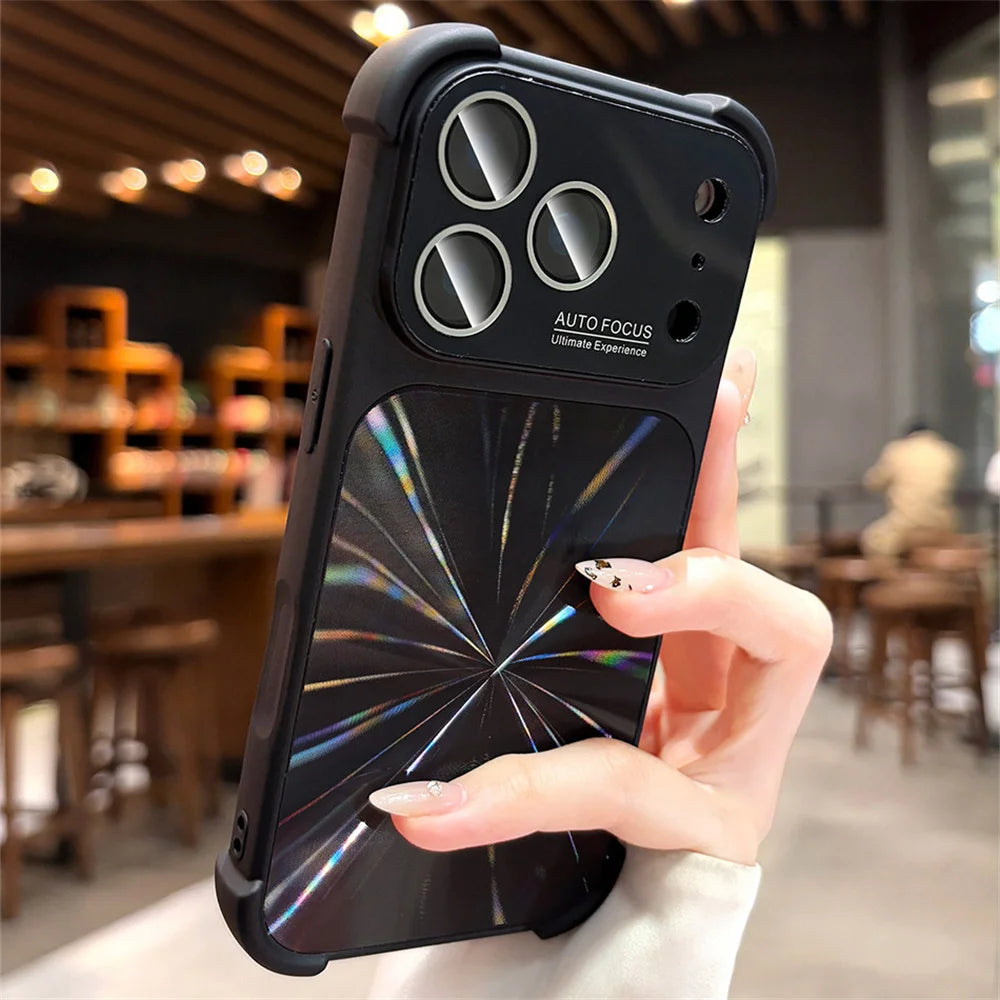 Maison Novaire Glitter Aurora Phone Case for iPhone 17 Pro | Full Lens Protection Frosted Bumper Cover Black