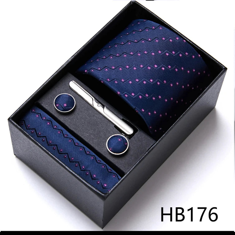 Green Necktie Set with Hanky Cufflinks & Tie Clip | 7.5cm Business Formal Tie Gift Box for Men Wedding Party