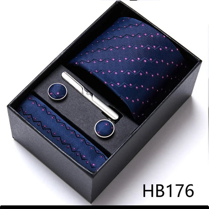 Green Necktie Set with Hanky Cufflinks & Tie Clip | 7.5cm Business Formal Tie Gift Box for Men Wedding Party