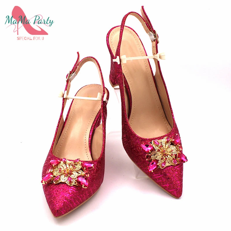 Fuchsia Crystal Italian Shoe and Bag Set