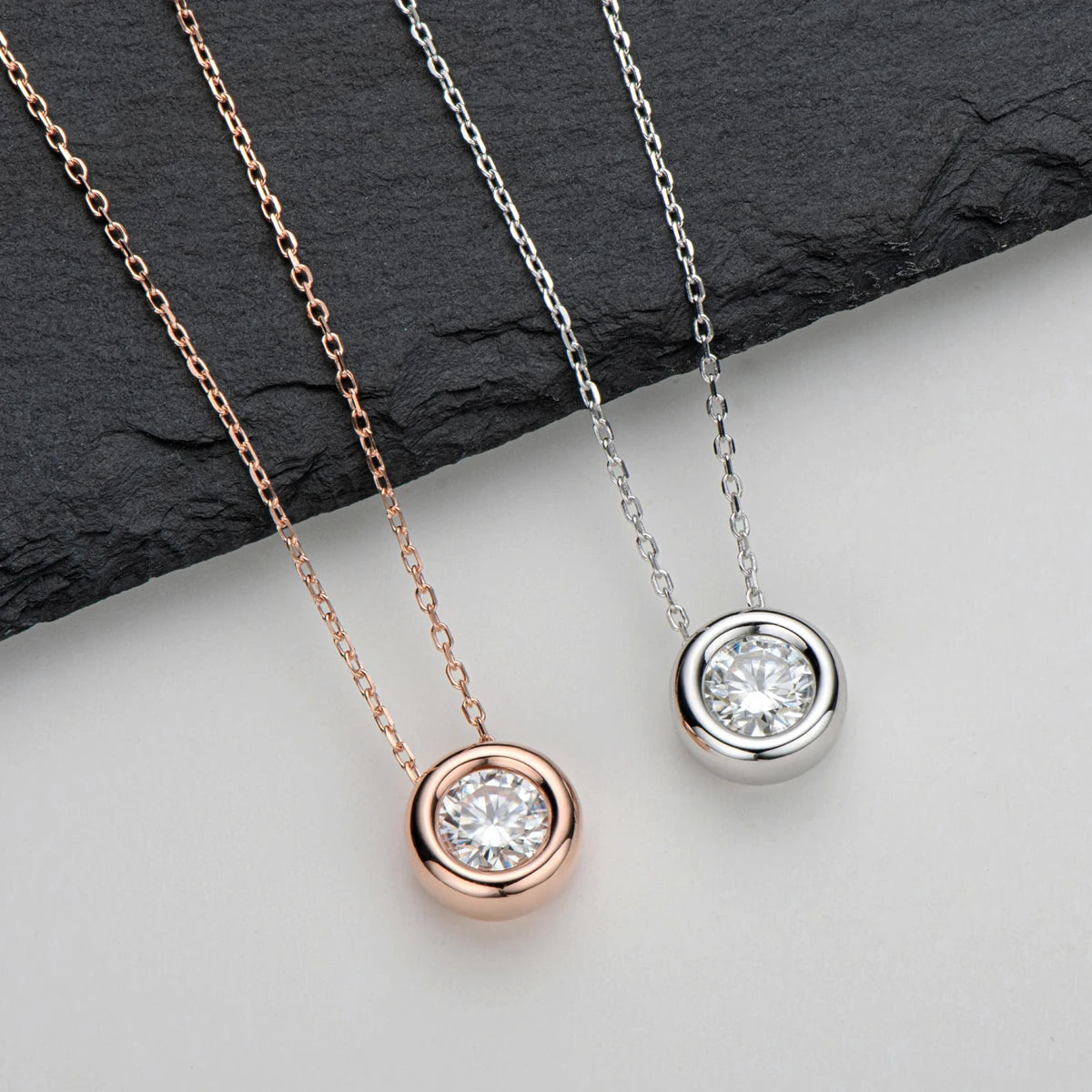 Maison Novaire 6.5mm Round Bezel Moissanite Pendant Necklace