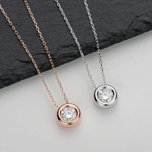 Maison Novaire 6.5mm Round Bezel Moissanite Pendant Necklace