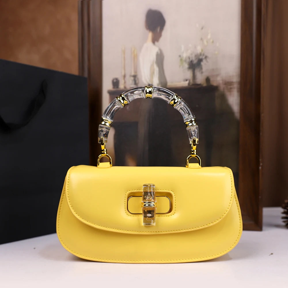 Bamboo Handle Saddle Crossbody Bag for Women