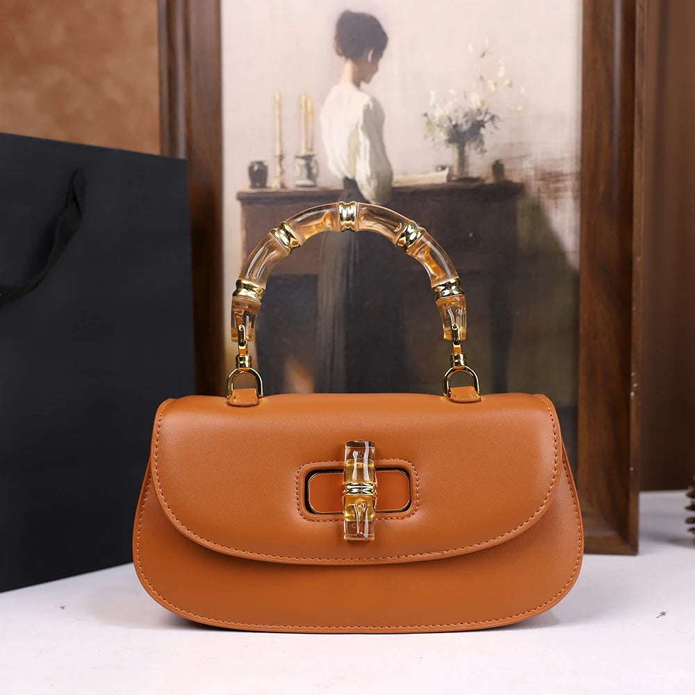 Bamboo Handle Saddle Crossbody Bag for Women