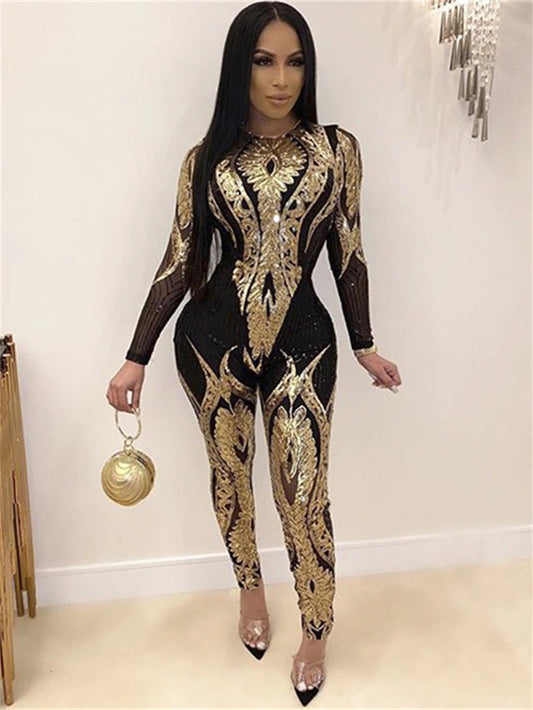 See through Sequin Long Sleeve Jumpsuit. - Maison Novaire