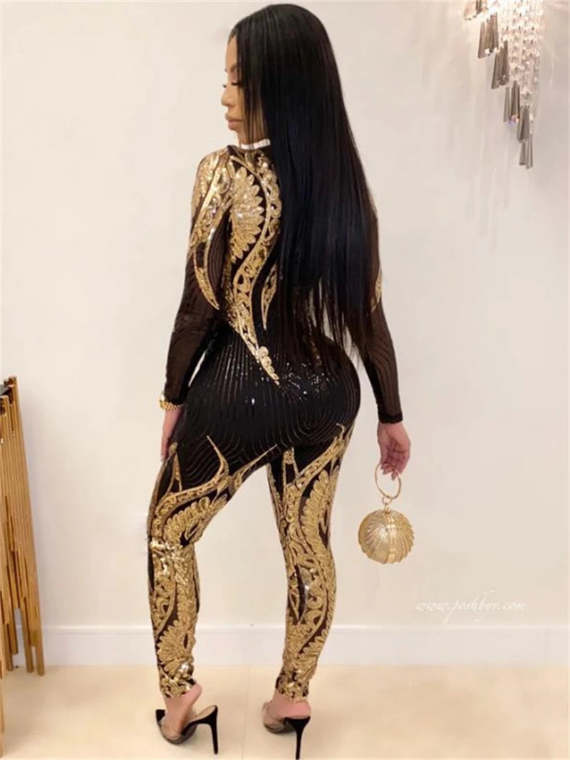 See through Sequin Long Sleeve Jumpsuit. - Maison Novaire