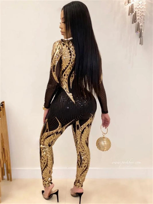 See through Sequin Long Sleeve Jumpsuit. - Maison Novaire