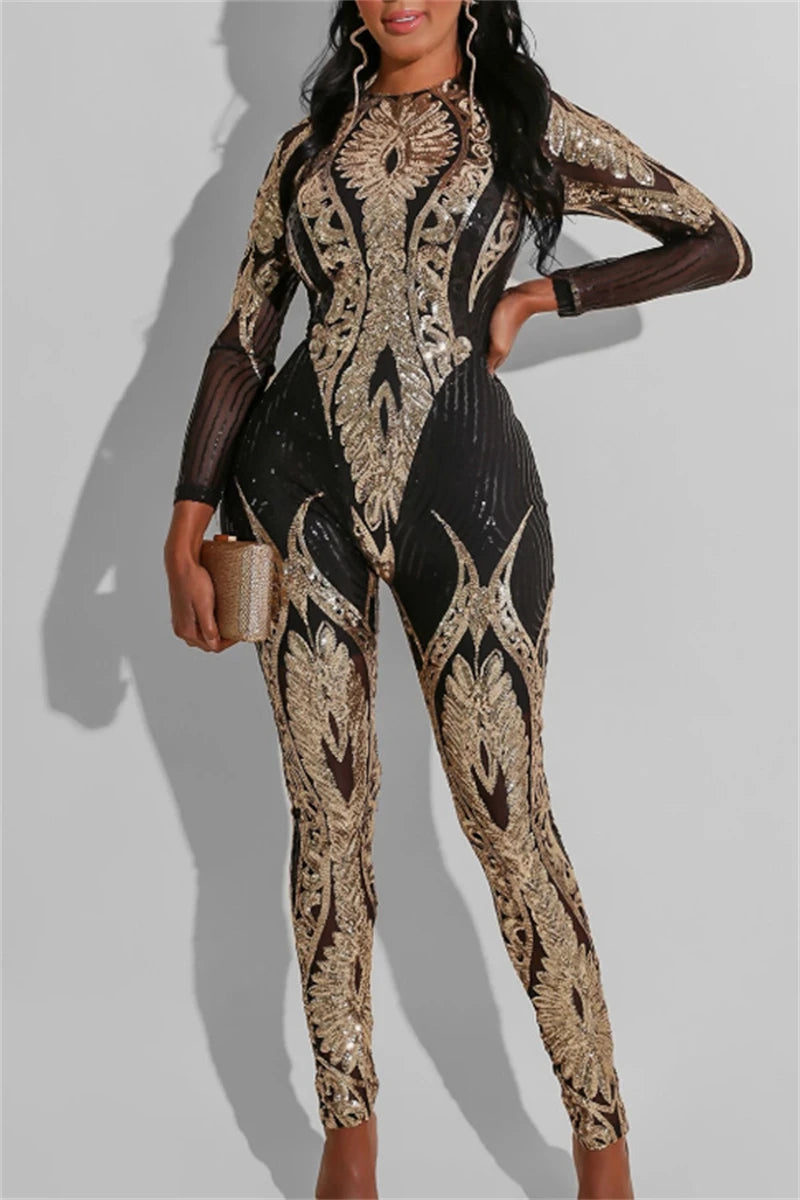 See through Sequin Long Sleeve Jumpsuit. - Maison Novaire