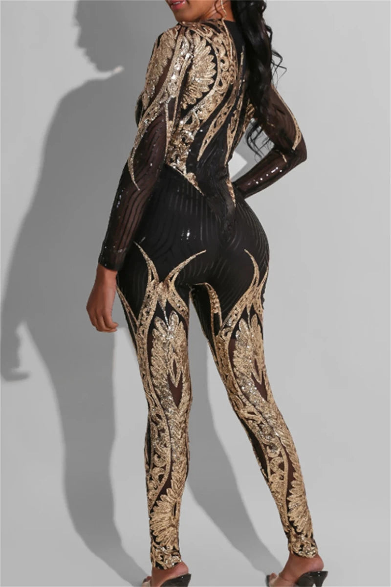 See through Sequin Long Sleeve Jumpsuit. - Maison Novaire