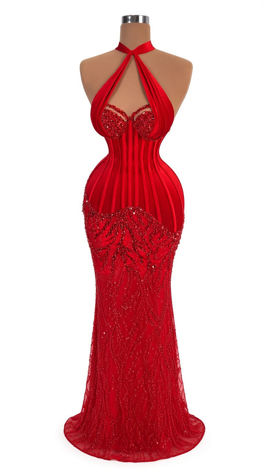 Sequin Lace Halter Mermaid Gown | Maison Novaire Collection  - 2 - Maison Novaire