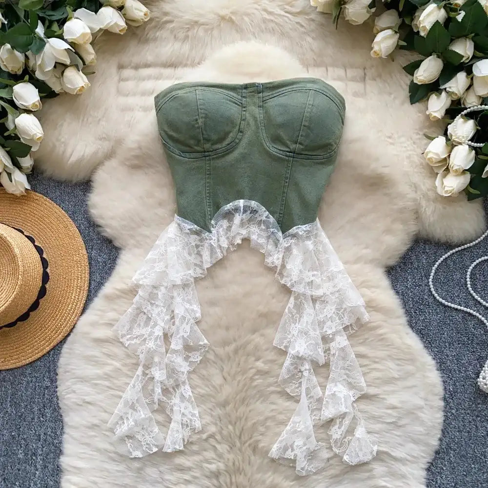 Sexy Spliced Lace Crop Top | Korean Corset Bustier Tank