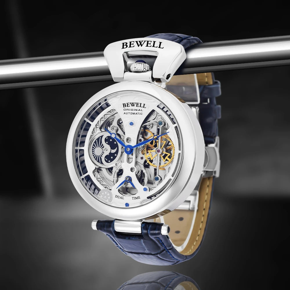 High-End Waterproof Automatic Mechanical Watch | Leather Strap and Transparent Back