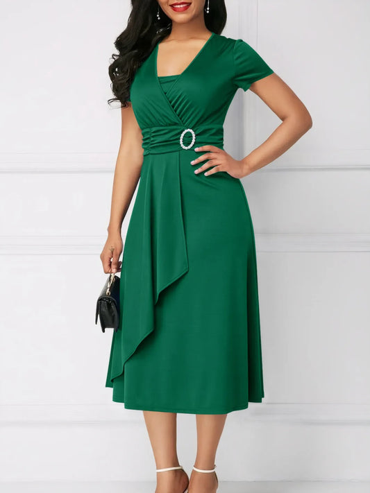 Short Sleeve Midi Wrap Dress with Belt. - BLAKESTORE-NG