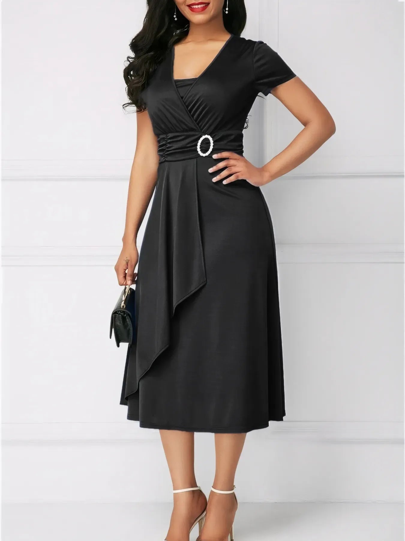 Short Sleeve Midi Wrap Dress with Belt. - BLAKESTORE-NG